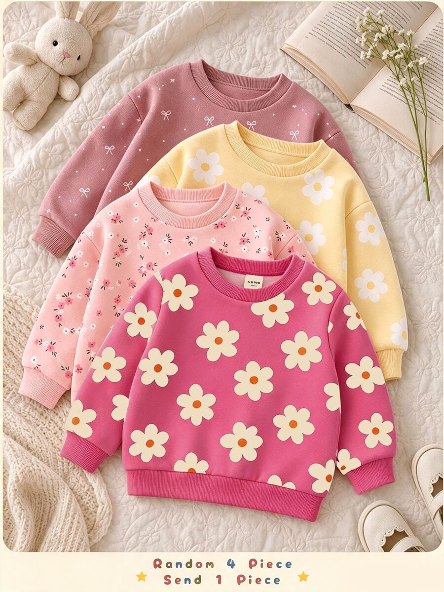 奶油粉色可愛甜美刺繡花卉圖案，年輕女孩休閒極簡厚實柔軟舒適圓領套頭運動衫，適合秋冬日常穿著，秋季氛圍，冬季時尚，南瓜季，萬聖節 - 彩色 - 查看 1