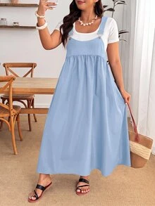 Enliva Plus Size Loose Black Strap Dress - Baby Blue - View 7
