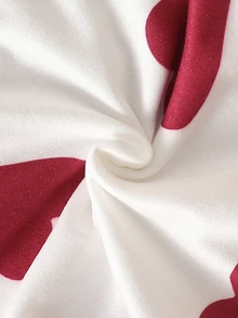 SHEIN 新生兒 2 件套，春/秋季，粉色溫柔風，愛心印花，蝴蝶結飛袖套頭上衣與蝴蝶結長褲，修身版型，適合外出、休閒、運動、聚會與派對 - 酒紅色 - 查看 7