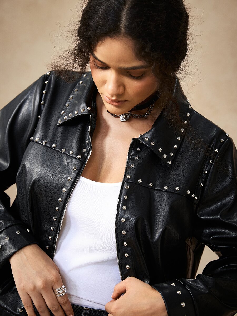 Nubod PU Fabric Bubble Design Plus Size Jacket Winter - Black - View 1