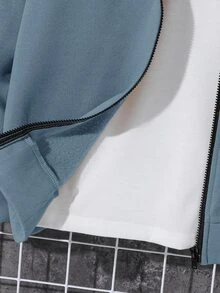 SHEIN 兒童青少年男孩休閒字母圖案連帽衛衣外套，舒適藍白配色，適合冬季、秋季、上學、開學季、街頭風 - 霧霾藍 - 查看 5