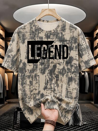 Resyla Men's Abstract Print T-Shirt, Streetwear Style Top, Casual Crew Neck T-Shirt, Y2K Letter Pattern, Short Sleeve Summer Fashion Hip-Hop Apparel
