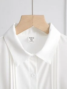 Elladie kids 1件日韓風春秋薄款單件開學甜美蕾絲飾邊彼得潘領白色女童襯衫 - 白色 - 查看 4