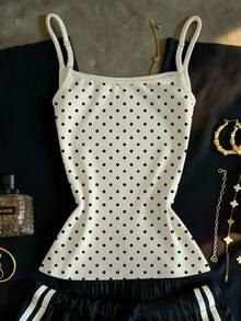 IslaSuriya Plus Size Women Casual Cotton Polka Dot Camisole Tank Top - White - View 2