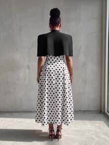 BamGlimmer Elegant Cape Polka Dot Print Dress 2 Pieces Set - Multicolor - View 3