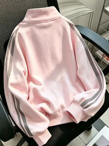 Resyla Stand Collar Sweatshirt Zip-Up Jacket, Bow Embroidery Jacket For Girls, Hot Item, Sister Outfits, Autumn And Winter Campus Casual Style - Multicolor - View 2