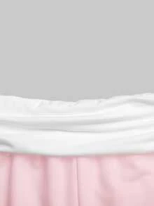 SHEIN 青少年女孩針織粉色抽褶腰寬鬆休閒運動長褲 - 粉色 - 查看 3
