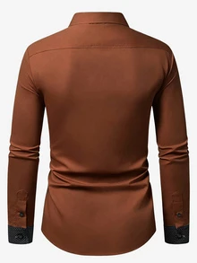 Manfinity Mode Men's Casual Fashion Long Sleeve Shirt - Coffee Brown - View 2