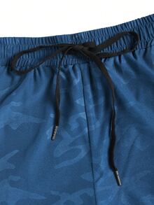 Gym Rark Men's Printed Colorblock Drawstring Waist Double Layer Sports Shorts - Blue - View 3
