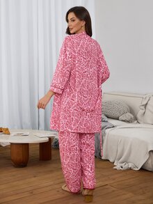 Serenescape Romantic Ditsy Floral Women's Camisole, Long Pants And Robe 3 Pieces Set - Pink - View 3