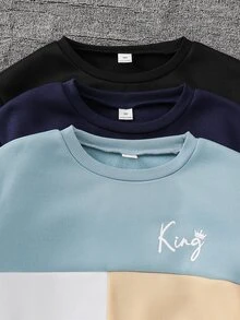 SHEIN 3套買2送1兒童青少年男孩休閒運動保暖內裡加厚灰色運動衫與運動長褲套裝，適合秋冬、學校、家庭聚會、度假，秋季穿搭、冬季穿搭，男孩兒童套裝 - 彩色 - 查看 4