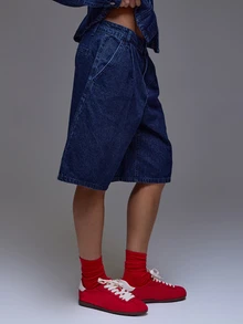MUSERA Celana Pendek Jeans Panjang Warna Gelap dengan Detail Jahitan, Cocok untuk Musim Dingin dan Gugur, Kasual Sehari-hari, untuk Jalan-jalan di Akhir Pekan. - Navy Blue - View 3
