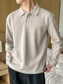 DAZY 春秋男士杏色長袖刷毛針織 Polo 領 T 恤 - 杏色 - 查看 5