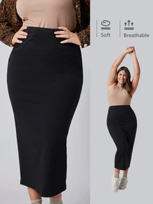 SHEIN BASICS Plus Size Women's Solid Color Casual Versatile Skirt - Black - View 6