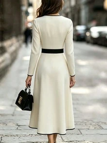 RosyDaze Fall/Winter Dress Festival Outfits Party Wedding Going Out Birthday Graduation Concert Prom Rave Social Elegant Fairy Dress Renaissance White Dress - Black and White - View 3