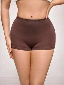 SHEIN 1件純色無縫女款平口內褲 - 咖啡棕 - 查看 5