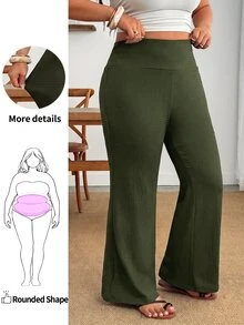 Enliva Plus Size Women's Solid Color Casual Versatile Everyday Long Pants - Army Green - View 1