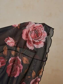 Travachic 大尺碼女款黑色玫瑰針織上衣，小高領長袖打底衫 - 黑色 - 查看 9