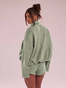 SHEIN BAE Minimalist Lazy Casual Versatile Solid Color Shorts - Mint Green - View 2