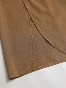 Sweetra Early Autumn New Asymmetrical Hem Waist Buckle Design Gentle Elegant Daily Office Brunch Party Versatile Korean Style Women's Long Skirt Coffee Brown - Khaki - View 6