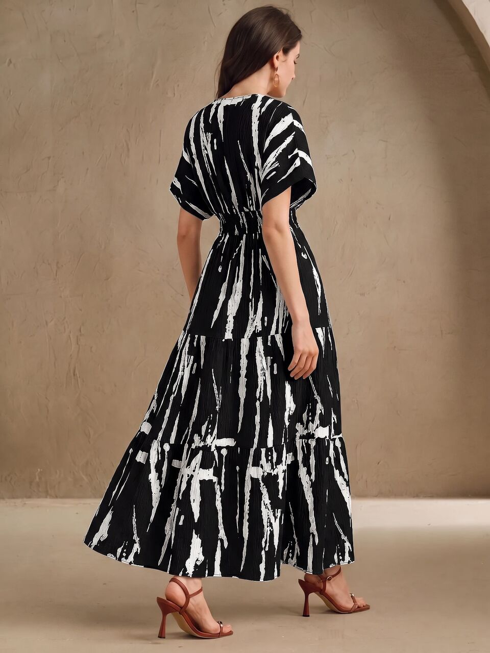Spring/Summer New Elegant Fashion Casual Vacation Outing Printed Waist-Cinching Long Dress