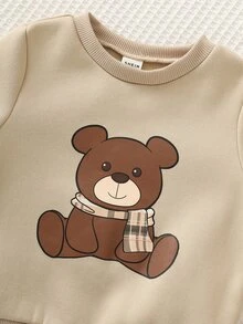 Bubblio 3件組男嬰秋冬滑雪套裝 可愛百搭休閒 刷毛背心外套 針織熊圖案運動衫 運動休閒褲長褲套裝 - 彩色 - 查看 4