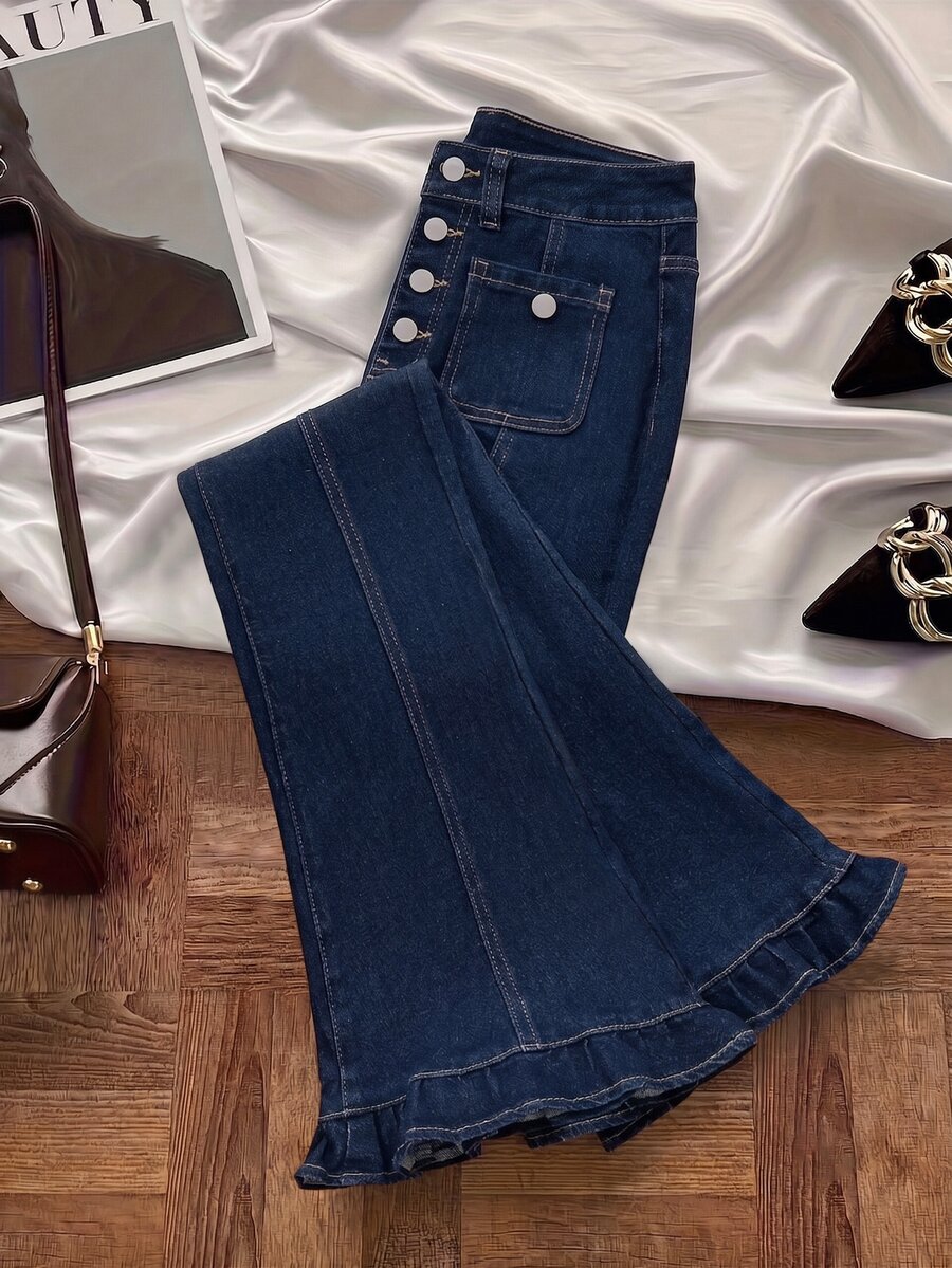 GlowEve Women's Button Fly Casual Fashion Flare Jeans - Blue - View 1