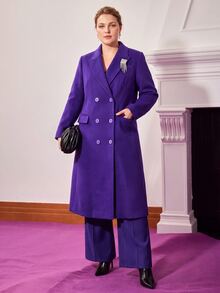 MOTF PREMIUM PLUS ELEGANT BROOCH DECORATED PURPLE MID-LENGTH WOOL BLEND OVERCOAT - Purple - View 3