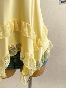 Soleia Plus Size Women's Lace Patchwork Asymmetrical Hem Cami Top - Yellow - View 8