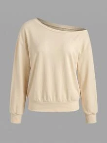 Sweetra Women's Sports Yoga Outdoor Gym Long Sleeve Asymmetric Shoulder Sweatshirt Loose Casual - Yellow - View 1