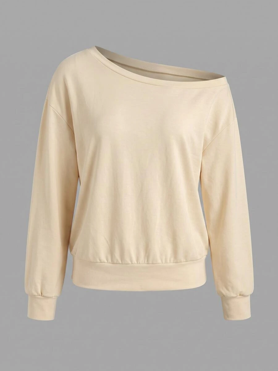 Sweetra Women's Sports Yoga Outdoor Gym Long Sleeve Asymmetric Shoulder Sweatshirt Loose Casual - Yellow - View 1
