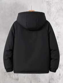 SHEIN 青少年男孩長袖拉鍊休閒連帽冬季夾克 - 黑色 - 查看 3