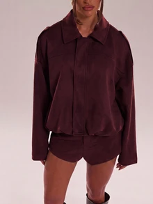 SHEIN BAE Autumn Casual Versatile Solid Color Shorts - Red Violet - View 4