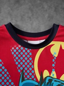 BATMAN X SHEIN 男嬰圓領長袖休閒連身衣 - 紅色 - 查看 3