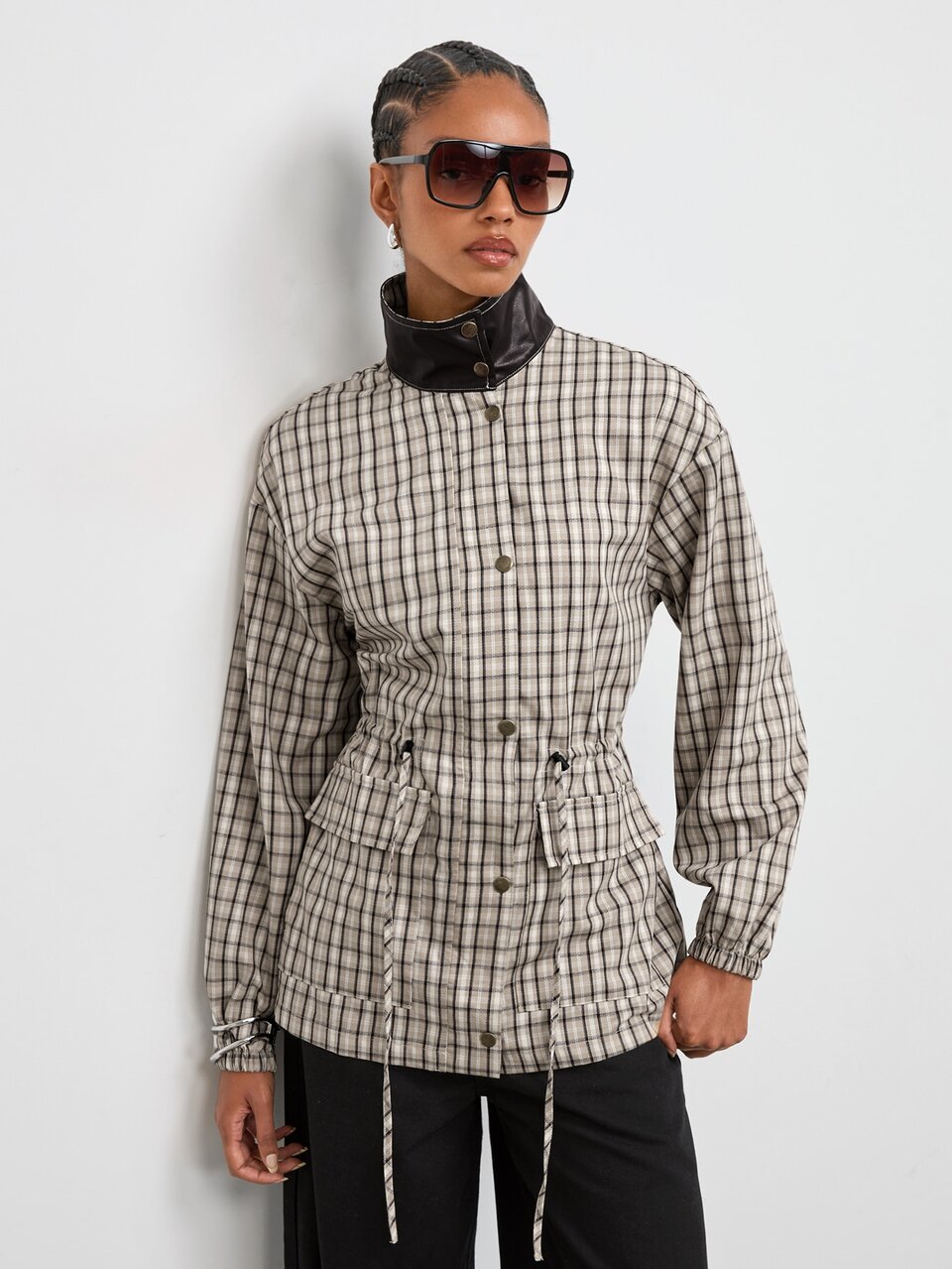 SHEIN Maija Women's Plaid Long Sleeve Cinched Waist Outerwear, Autumn/Winter Casual Urban Style