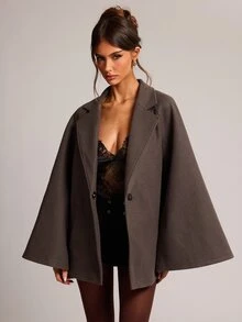 SHEIN BAE معطف نسائي أنيق بأكمام كيب، خريف/شتاء - قهوة بني - مشاهدة 3