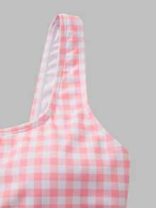 SHEIN Sovereign Charm Women's Plaid Cropped Tank Top & Skort Sports Set - Pink - View 3