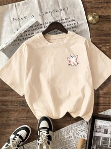 SHEIN LUNE 大尺碼學院風幽靈 PNG，萬聖節 PNG，甜美搞怪季節昇華印花設計，條紋秋季襯衫設計，波點 PNG - 杏色 - 查看 3