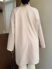 FavEase Women's Wool Blend Casual Commute Double-Breasted Solid Color Coat - Apricot - View 2