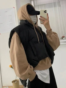 DAZY 女款純色連帽超寬鬆短版運動衫 - 棕色 - 查看 5