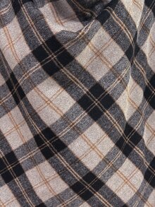 SHEIN Autumn/Winter British Style Casual Elegant Plaid Cape Coat, Ruched Collar Button Decor Loose Plaid Shawl Jacket Everyday Going Out Grey Plaid - Coffee Brown - View 6
