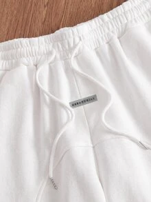 SWAVVY Men's Spring/Autumn Casual Loose Fit Sports Sweatpants, Standard Size, Grey Solid Color, Elastic Waist With Patchwork - White - View 5