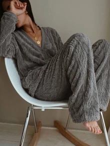 Livesso Women's Winter Warm Loungewear Set Fall - Grey - View 10
