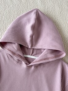 SHEIN 女童大童針織羅紋連帽不對稱下擺T恤與內搭褲2件套 - 粉色 - 查看 3