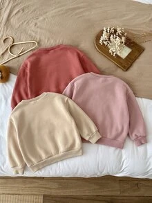 SHEIN LMoss Kids 女童 3 件組針織素色圓領寬鬆休閒秋季衛衣套裝 - 粉色 - 查看 2