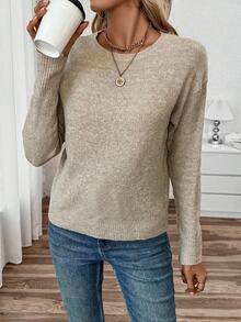 SHEIN PariChic 秋冬新款圓領套頭寬鬆休閒慵懶毛衣 - 摩卡棕 - 查看 6