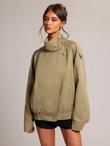 SHEIN BAE 女款休閒通勤外套，秋季 - 軍綠色 - 查看 3