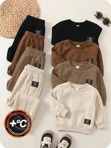 SHEIN 4件組嬰兒男孩女孩可愛秋冬休閒百搭純色鬆緊腰長褲，男孩慢跑褲，百搭長褲多件組 - 彩色 - 查看 1