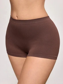 SHEIN 1件純色無縫女款平口內褲 - 咖啡棕 - 查看 4