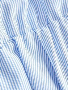 Shapeblank Plus Size Women's Front Tie Ruffle Hem Striped Shirt - Blue - View 7